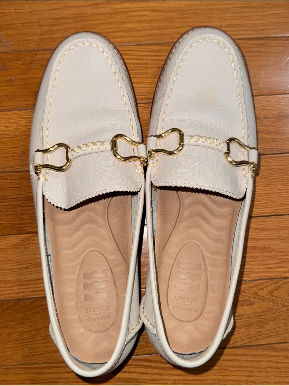 Sperry White Loafers with Gold Bit Accent